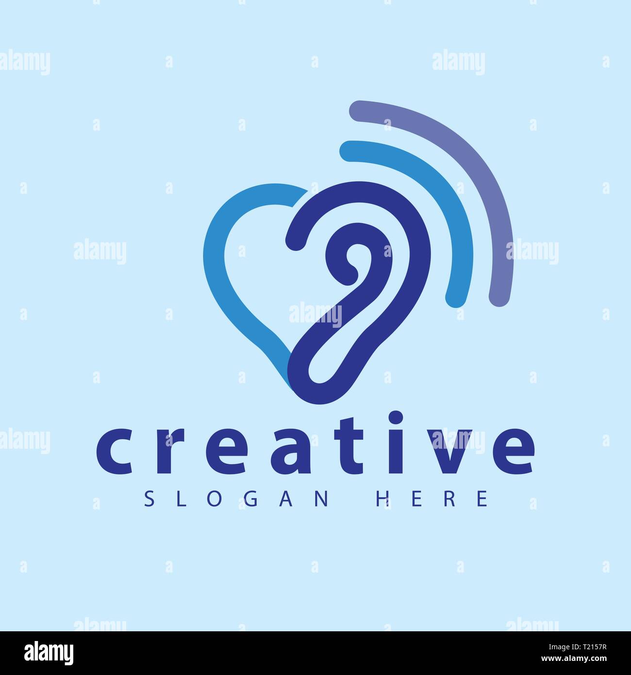 Ascoltare orecchio con scudo icona logo template vettoriale Illustrazione Vettoriale