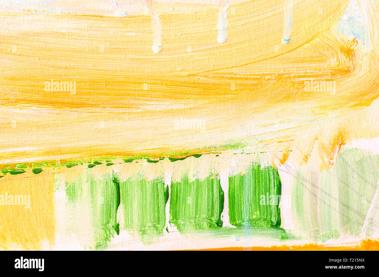 Disegnata a mano di pittura acrilica. L'arte astratta sfondo. Pittura Acrilica su tela di canapa. Colore e struttura. Frammento di opere d'arte. Pennellate di vernice. Foto Stock