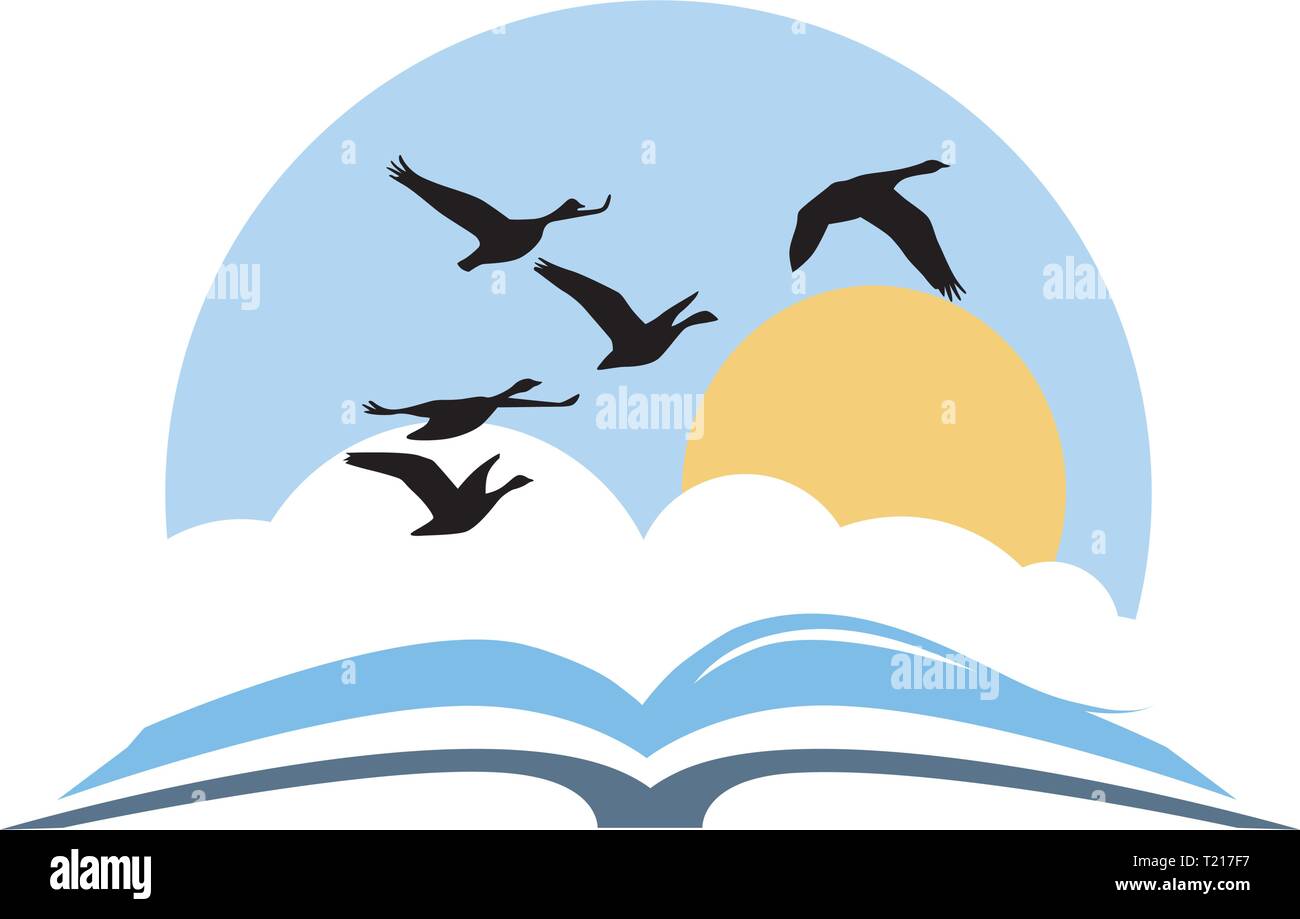 Libro aperto con gli uccelli e il cielo sereno Illustrazione Vettoriale