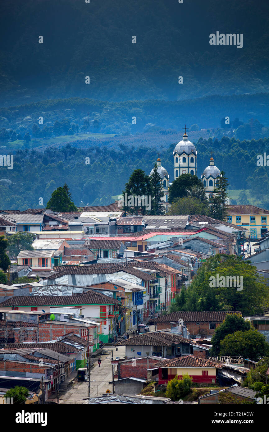 Vista del centro della città di Filandia villaggio nella regione di caffè della Colombia Foto Stock