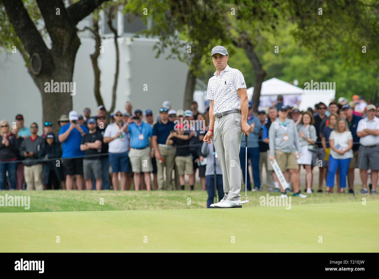 Austin, Texas, Stati Uniti d'America. 29 mar 2019. Marzo 29, 2019: Justin Thomas in azione 3 round di gioco di gruppo corrisponda al World Golf Championships '"' tecnologie Dell gioca match presso l'Austin Country Club. Austin, Texas. Mario Cantu/CSM Credito: Cal Sport Media/Alamy Live News Foto Stock