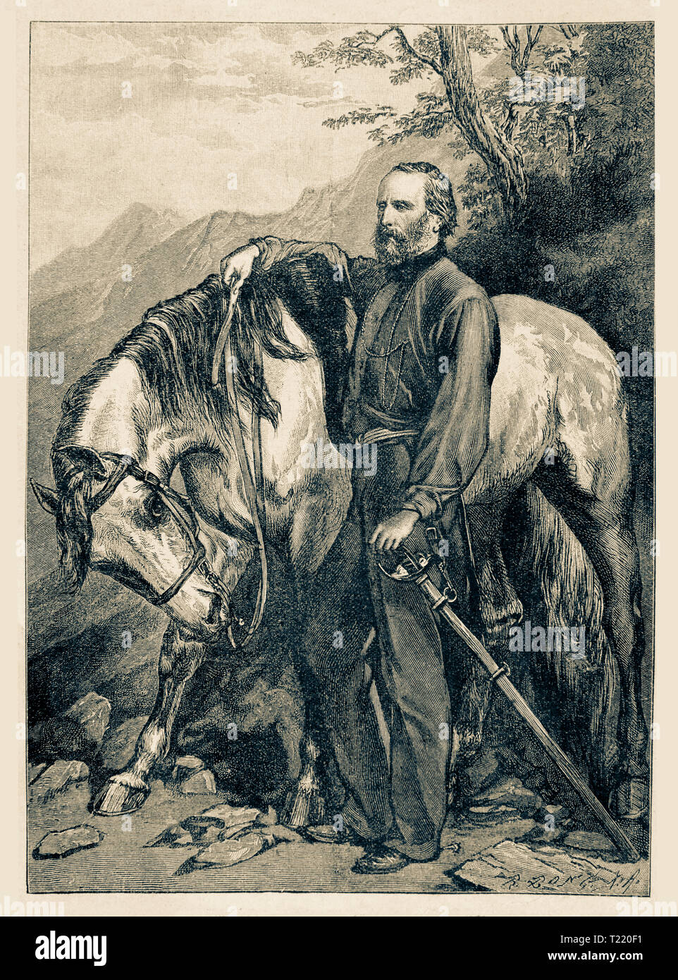 Giuseppe Garibaldi. 1861 litografia. Digital riproduzione migliorata da illustrato panoramica della vita dell'umanità nel secolo XIX, 1901 edition, Marx casa editrice, San Pietroburgo. Foto Stock