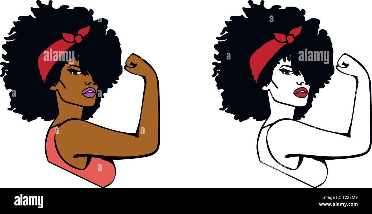 Donna Afro Rosie, Girl Power Silhouette, Donna Clipart. Illustrazione Vettoriale