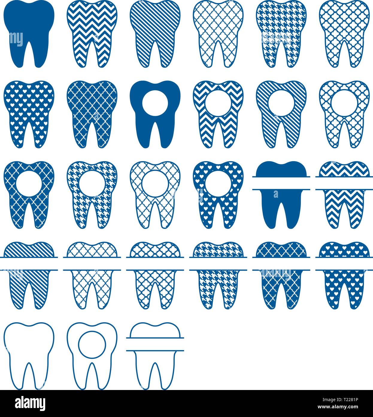Un gruppo di venti sette denti sagome Illustrazione Vettoriale
