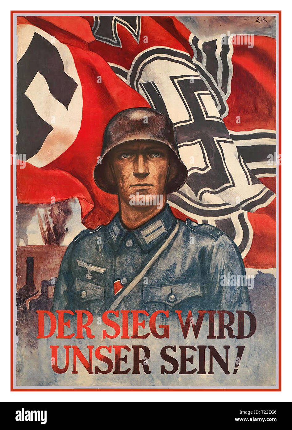 Vintage WW2 Germania nazista degli anni quaranta poster di propaganda Whermacht soldato nazista con la svastica bandiera "la vittoria sarà nostro" 'DER SIEG WIRD UNSER SEIN!' Foto Stock