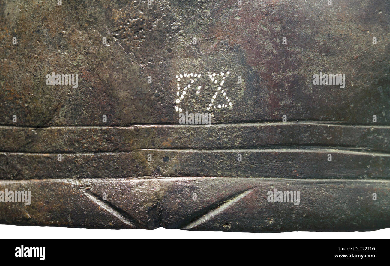 Giubbotti antiproiettile, caschi, elmo romano, tipo Montefortino-Rieti, tardo II - prima metà del I secolo A.C., dettaglio Additional-Rights-Clearance-Info-Not-Available Foto Stock