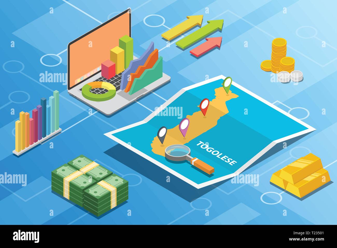 Isometrica togolese economia finanziaria condizione concetto per descrivere la crescita paese espandi - vettore Illustrazione Vettoriale