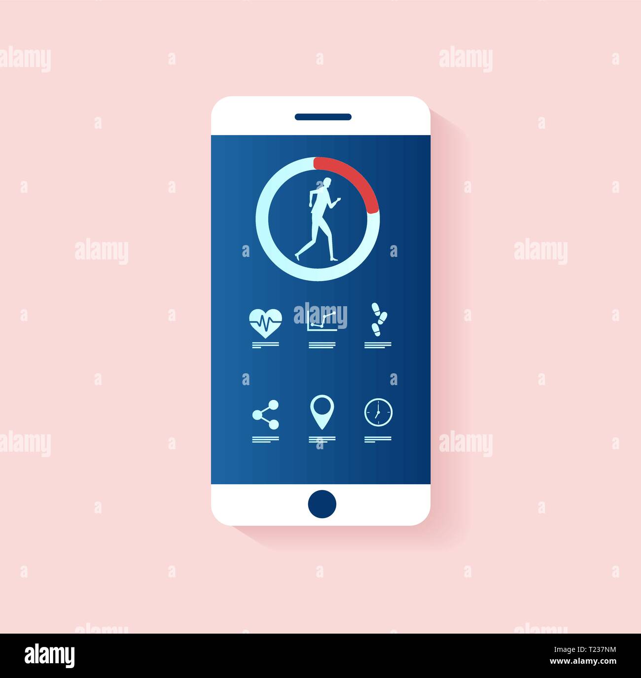 Il tracker di fitness app concetto. Vettore di uno smartphone con uno stile di vita sano di applicazioni Illustrazione Vettoriale