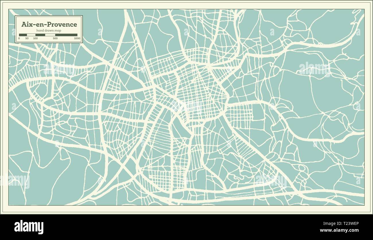 Aix-en-Provence Francia Mappa della città in stile retrò. Mappa di contorno. Illustrazione Vettoriale. Illustrazione Vettoriale