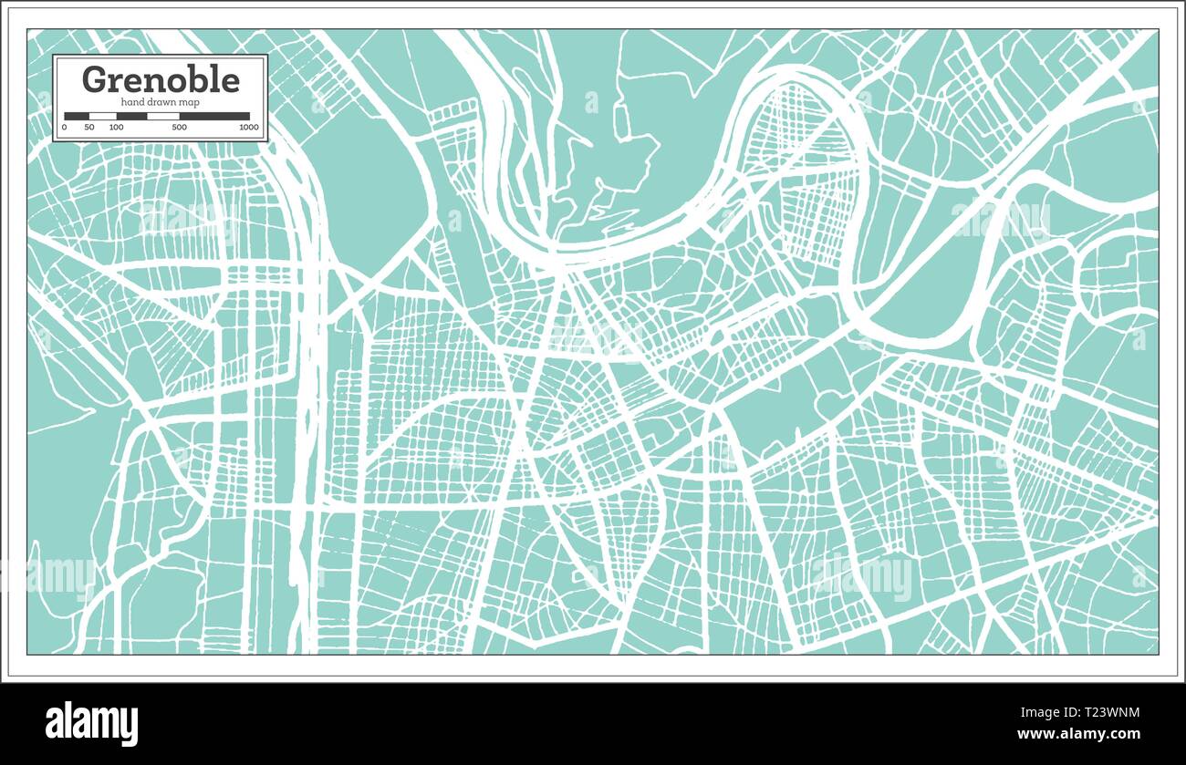 Grenoble Francia Mappa della città in stile retrò. Mappa di contorno. Illustrazione Vettoriale. Illustrazione Vettoriale