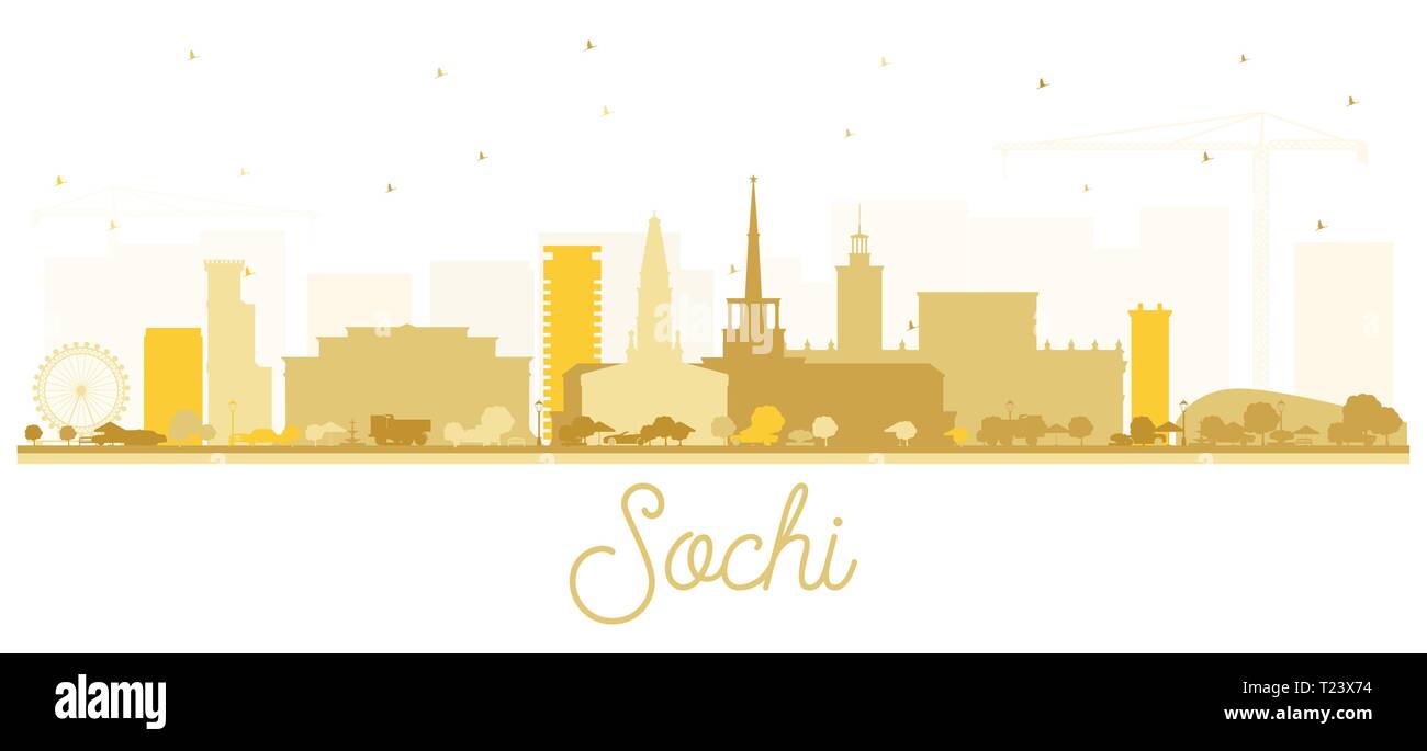 Sochi Russia dello skyline della città Silhouette con Golden edifici isolati su bianco. Illustrazione Vettoriale. Illustrazione Vettoriale