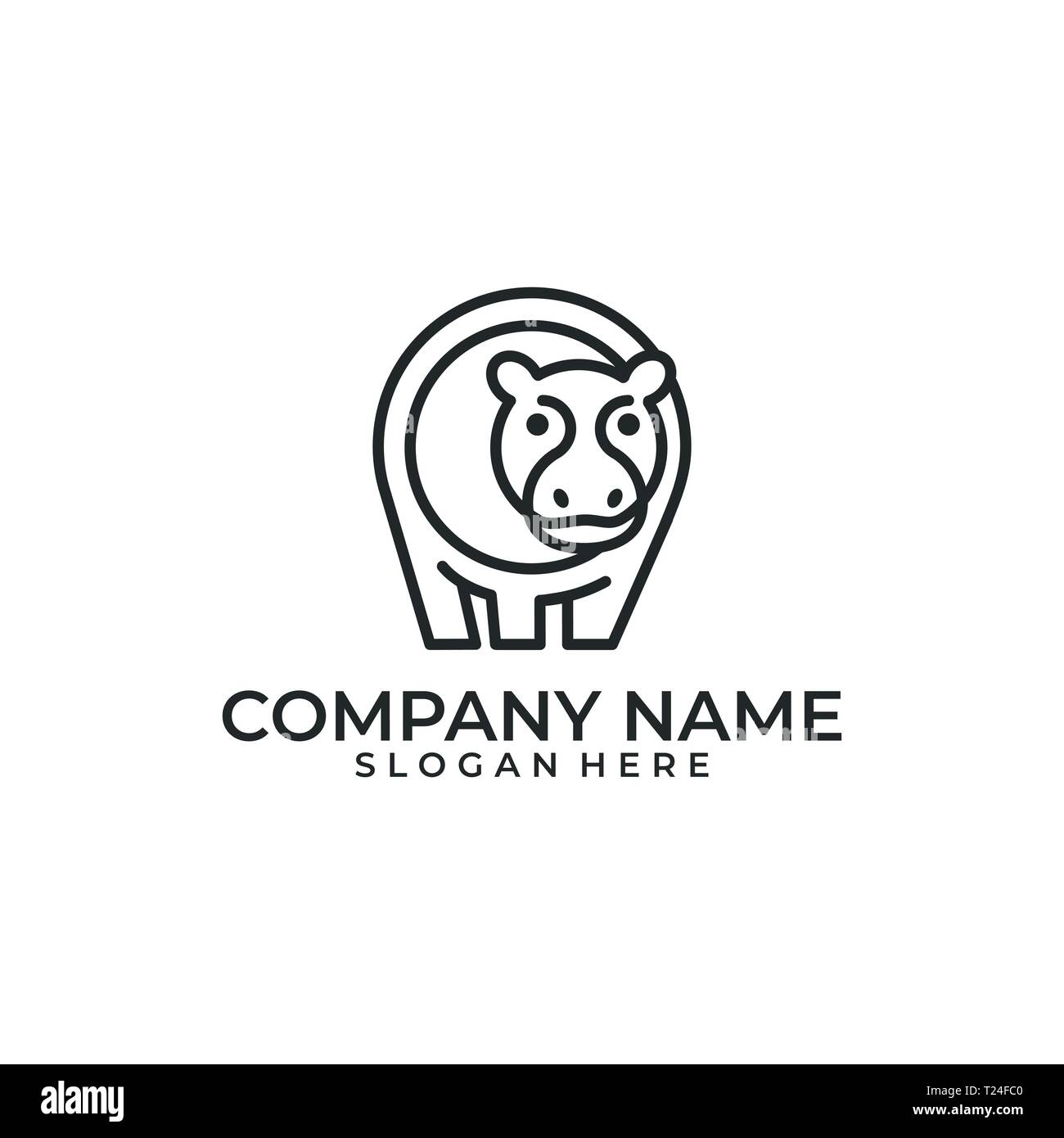 Hippo Line Art illustrazione vettore Concept Design modello. Adatto per industria creativa, Multimedia, intrattenimento, educative, Shop, e qualsiasi relat Illustrazione Vettoriale