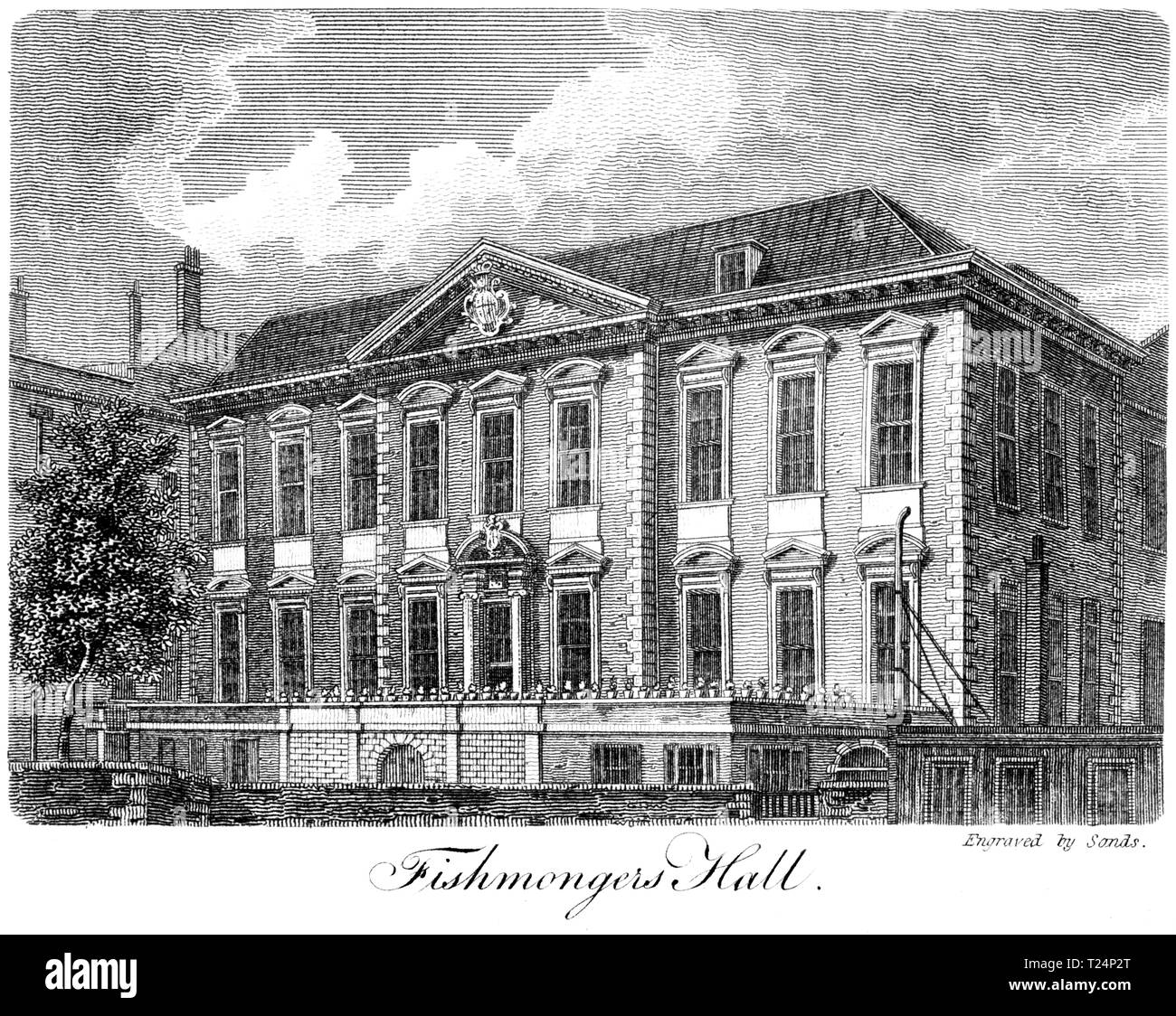 Una incisione di pescivendoli Hall, Londra UK scansionati ad alta risoluzione da un libro pubblicato nel 1814. Ritiene copyright free. Foto Stock