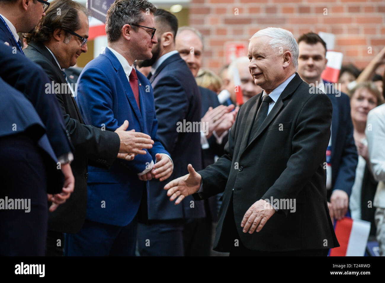 Jaroslaw Kaczynski visto durante il diritto e la giustizia (Prawo i Sprawiedliwosc) convenzione. Foto Stock