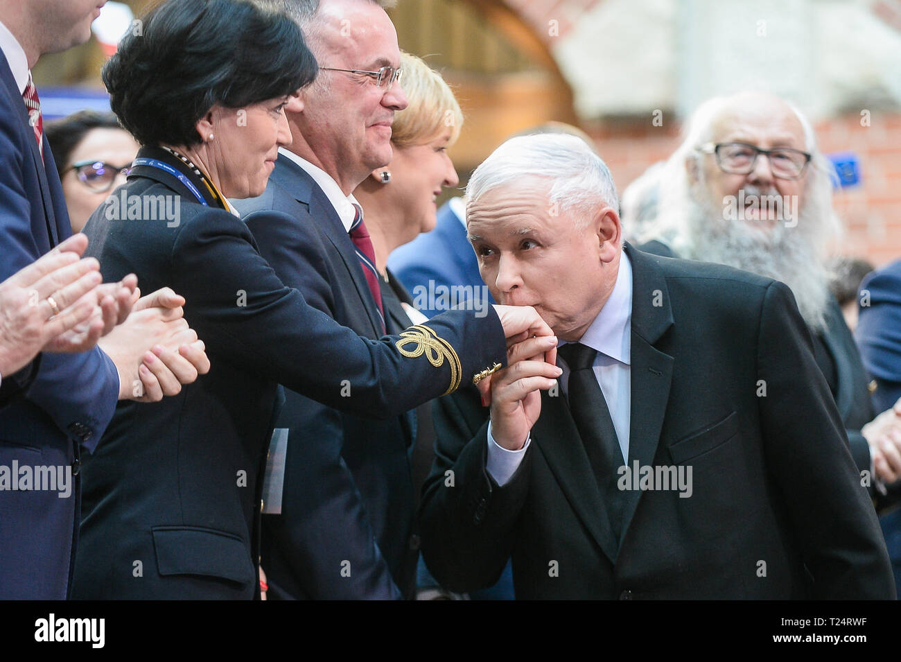 Jaroslaw Kaczynski visto durante il diritto e la giustizia (Prawo i Sprawiedliwosc) convenzione. Foto Stock