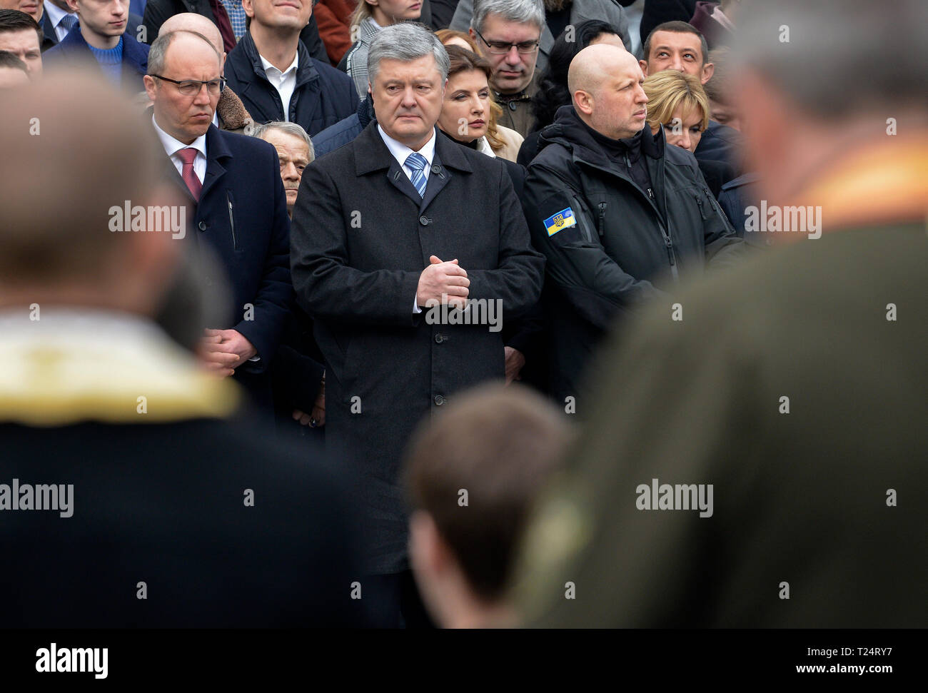 Per l'Ucraina Presidente Petro Poroshenko, centro, visto durante le preghiere per elezioni giuste. Elezioni presidenziali in Ucraina si terrà il 31 marzo 2019. Foto Stock