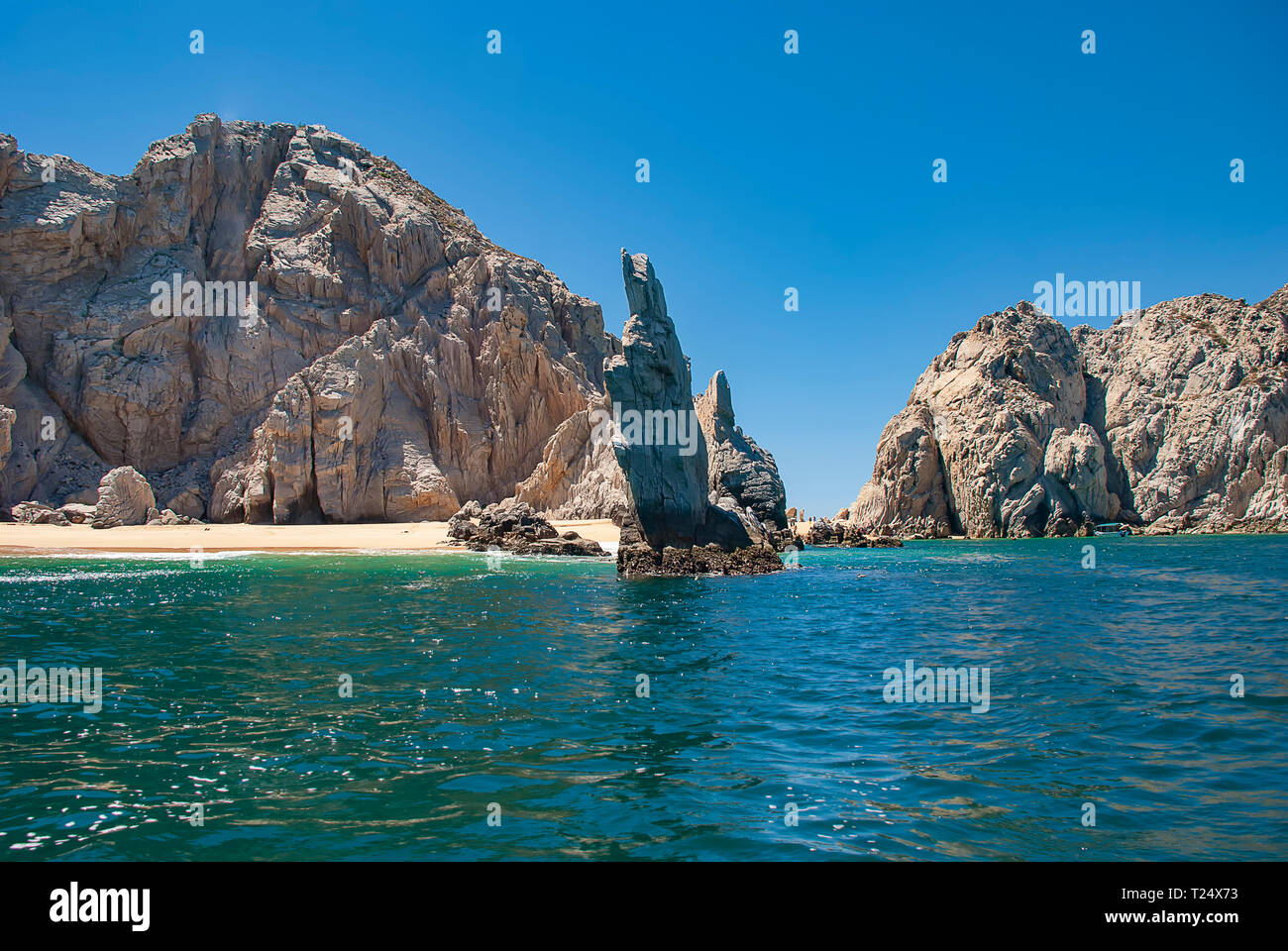 Neptunes dito è formazione di roccia che è facile da individuare lungo le scogliere al di fuori della marina in Cabo San Lucas, Messico Foto Stock