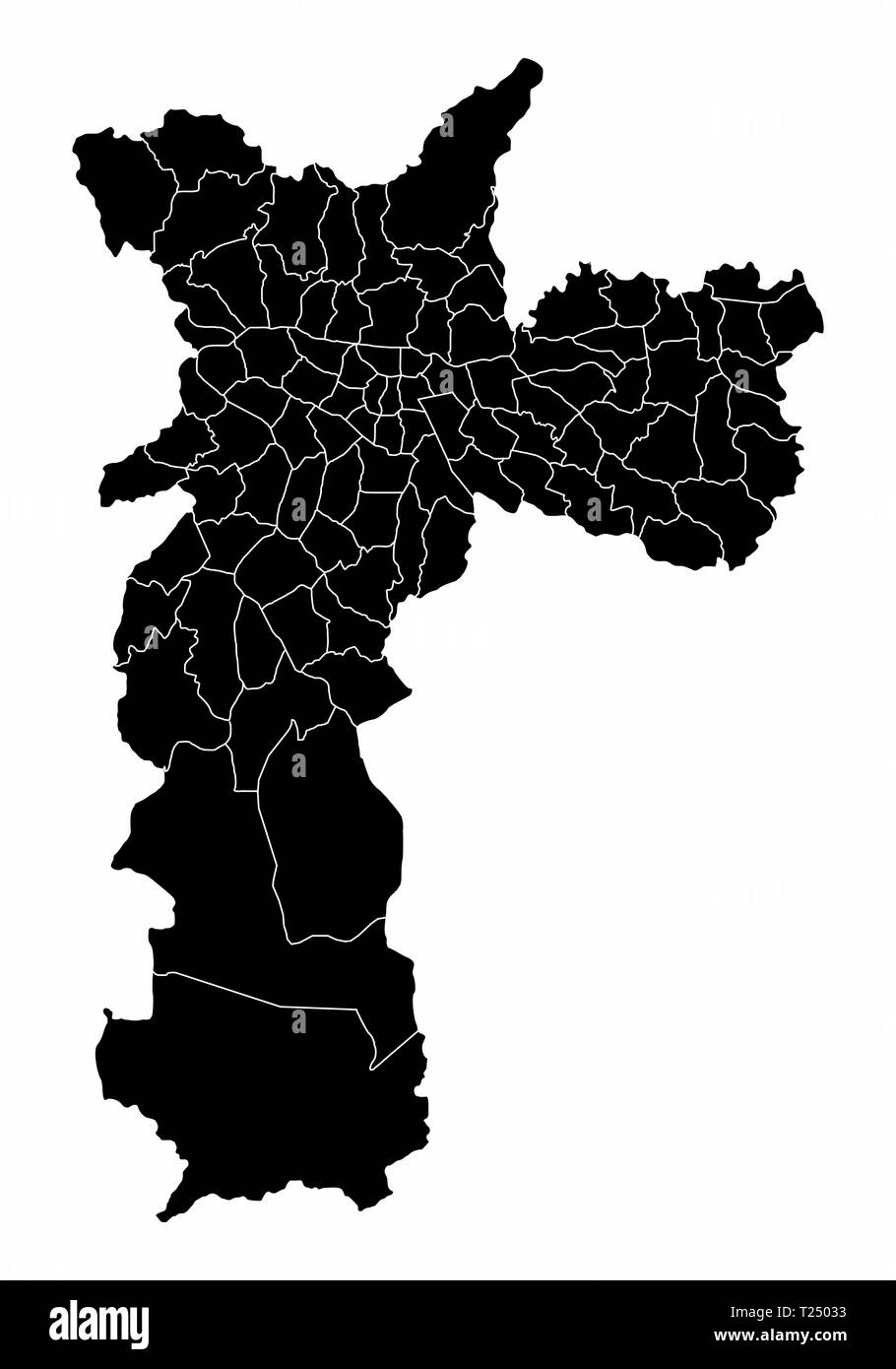 Mappa scuro di Sao Paulo City con i confini dei distretti Illustrazione Vettoriale