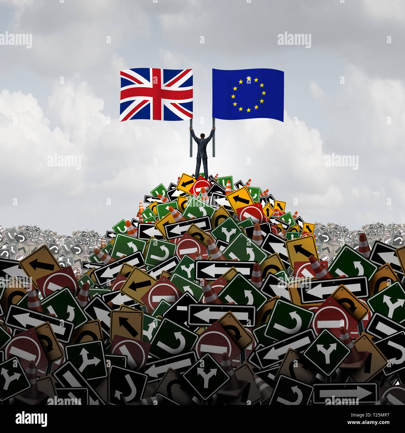 Regno Unito Unione europea decisione o la Gran Bretagna Europa confusione politica come un concetto brexit per una nuova votazione la Gran Bretagna e il governo britannico crisi. Foto Stock