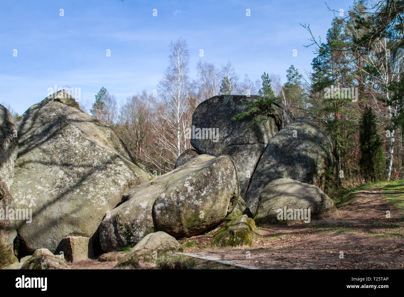 Steinformationen - Blockheide, Waldviertel, Austria - 30.03.2019 Foto Stock