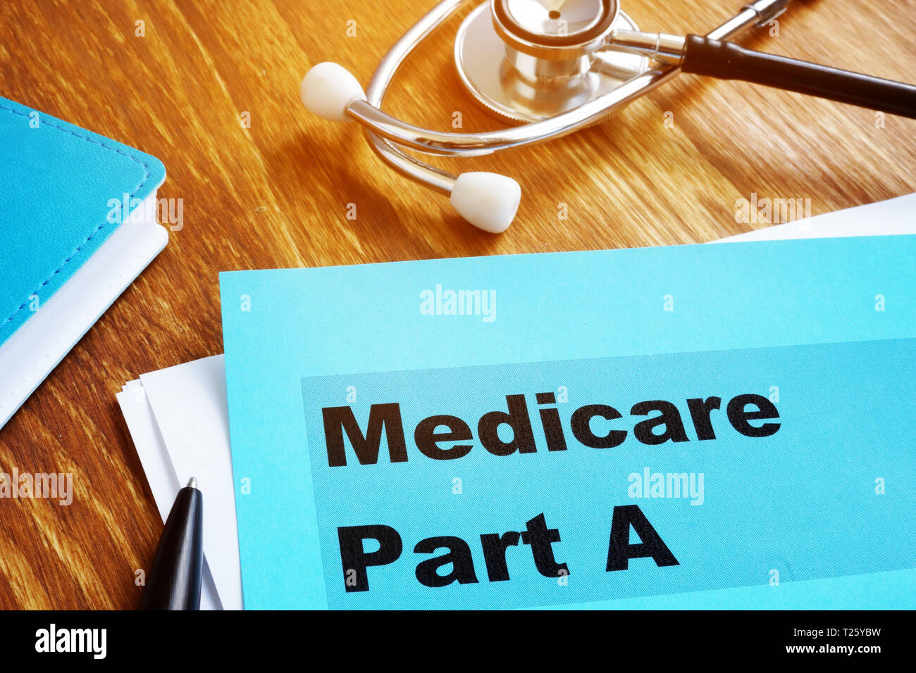 Medicare parte a documenti con stetoscopio. Foto Stock