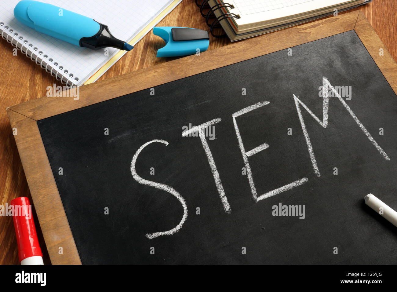 Stelo istruzione programma scritto su una lavagna. Foto Stock