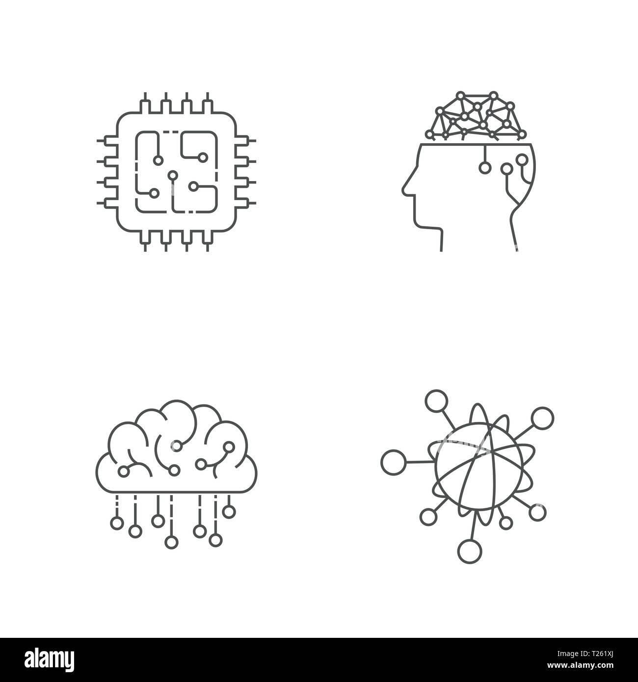 Set di icone per la tecnologia digitale. Intelligenza artificiale, IoT, concetto Hi-Tech. Tratto modificabile Illustrazione Vettoriale