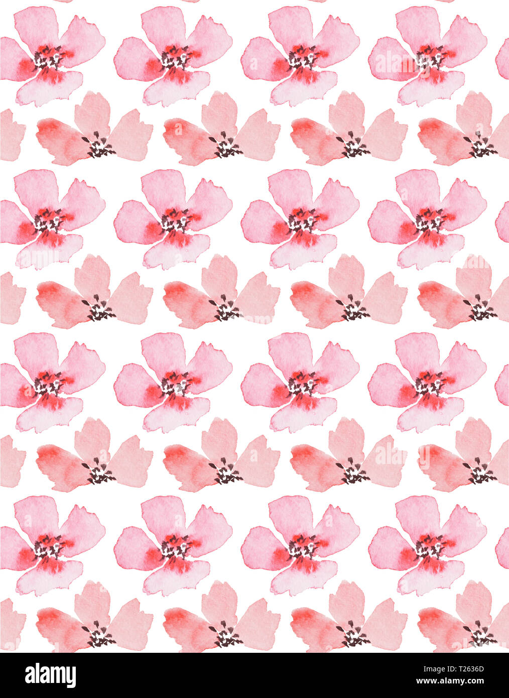 Fiori Selvatici acquerello seamless pattern. Le rose e le foglie sul bianco backgroun Foto Stock