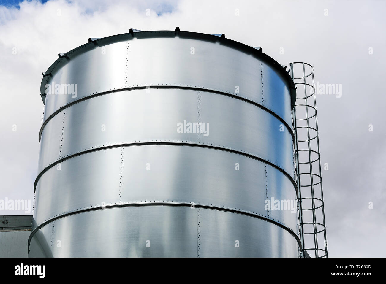 Agricoltura Industria attrezzature - grande e moderno di silo per immagazzinare grano raccolto in close-up. Foto Stock