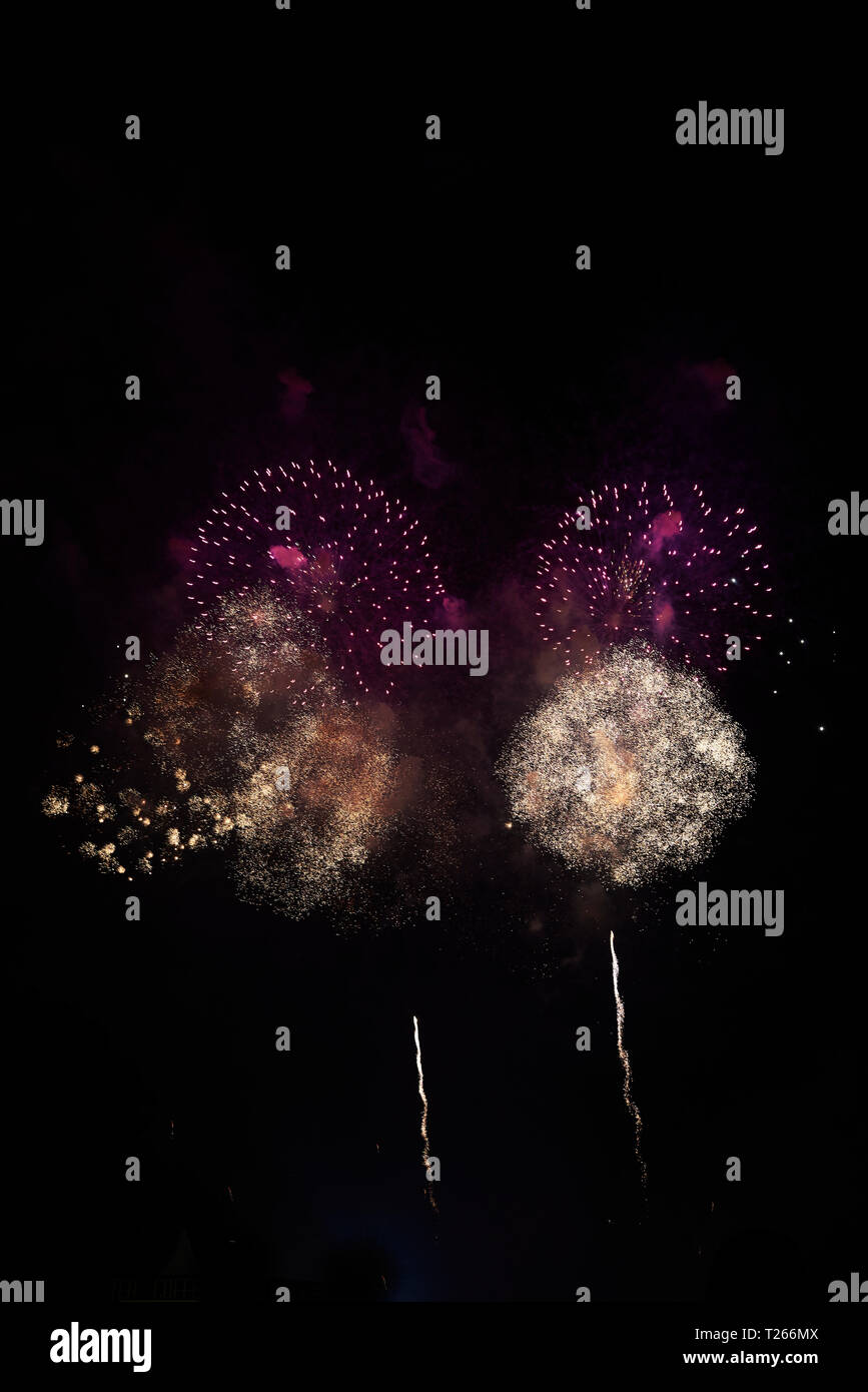 Fuochi d'artificio sul cielo di notte. Foto Stock