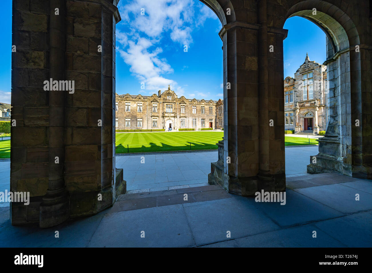 St Salvator Quad a St Andrews University, St Andrews Fife, Scozia, Regno Unito Foto Stock