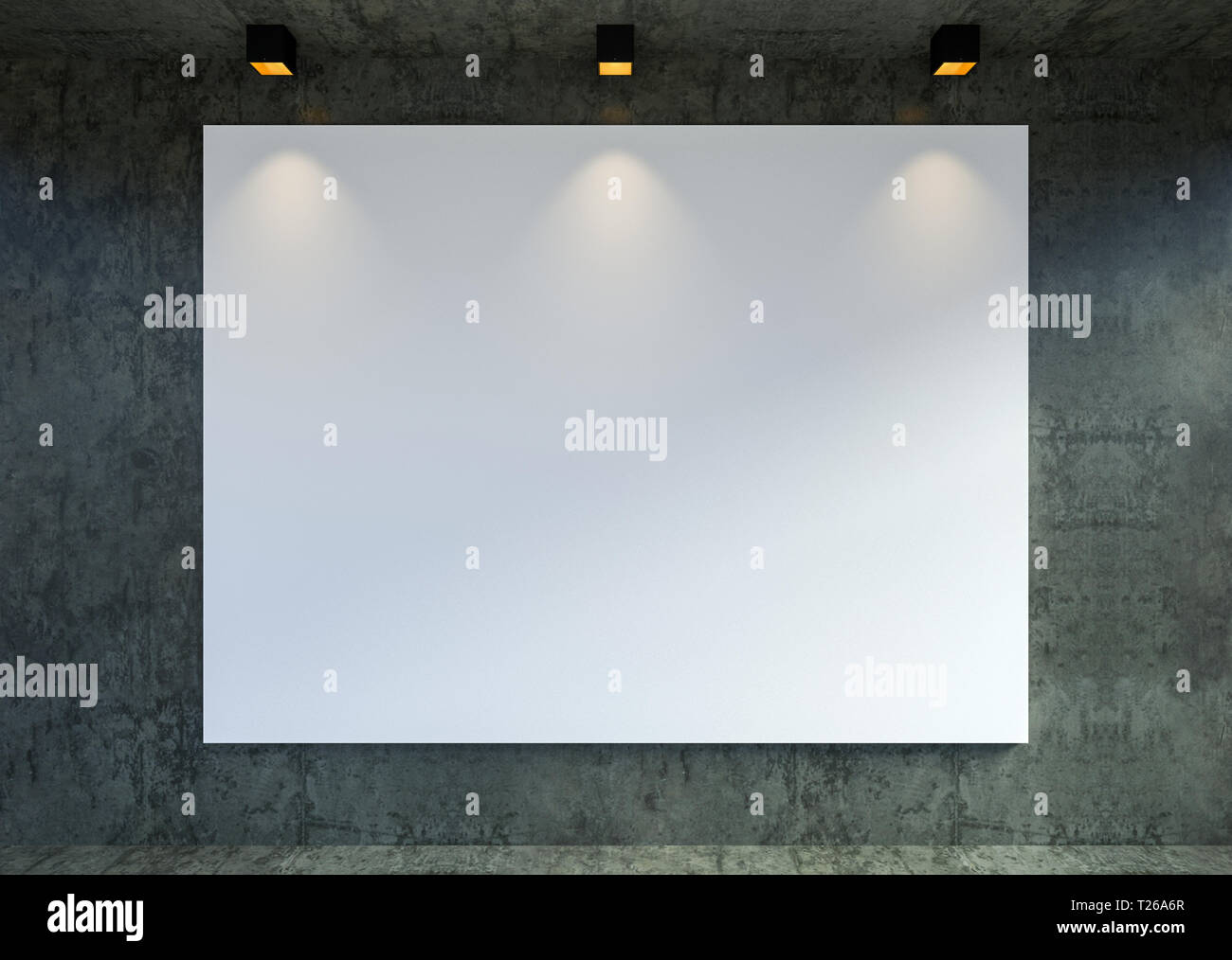 Mock up canvas vuoto fotogramma poster nei moderni loft gallery interior sfondo, rendering 3D Foto Stock