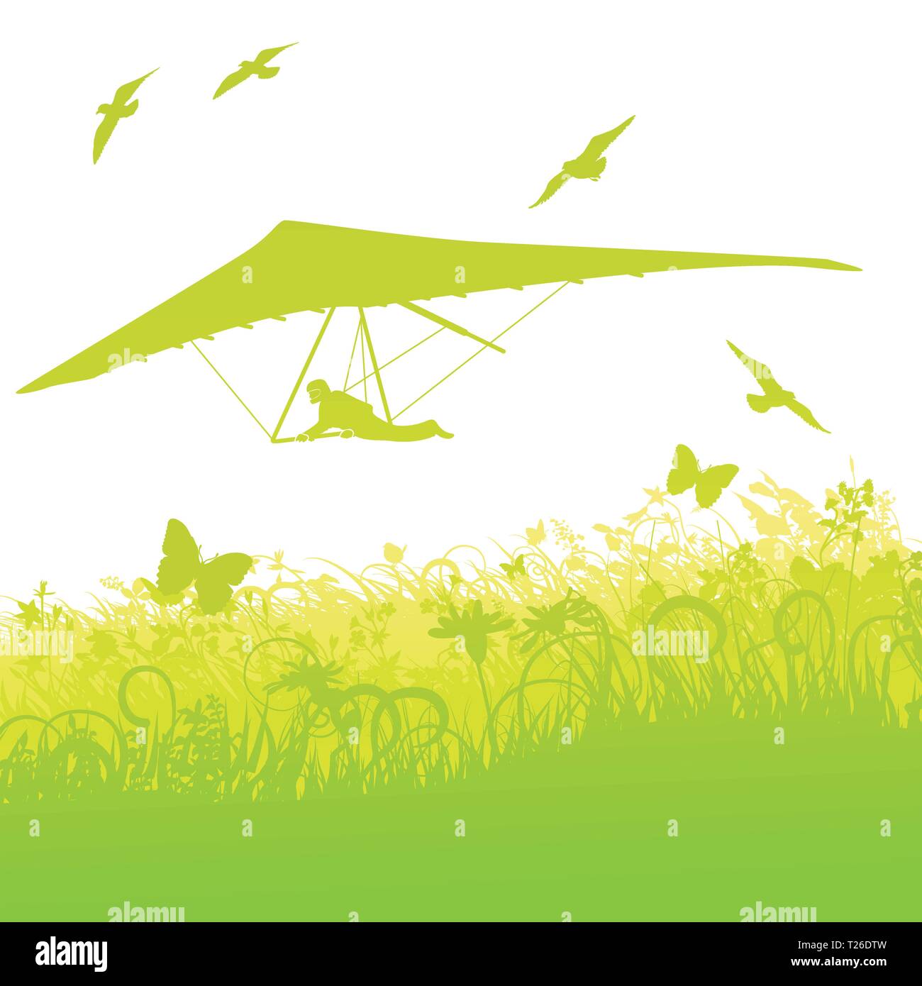 Deltaplano nella natura e aria Illustrazione Vettoriale