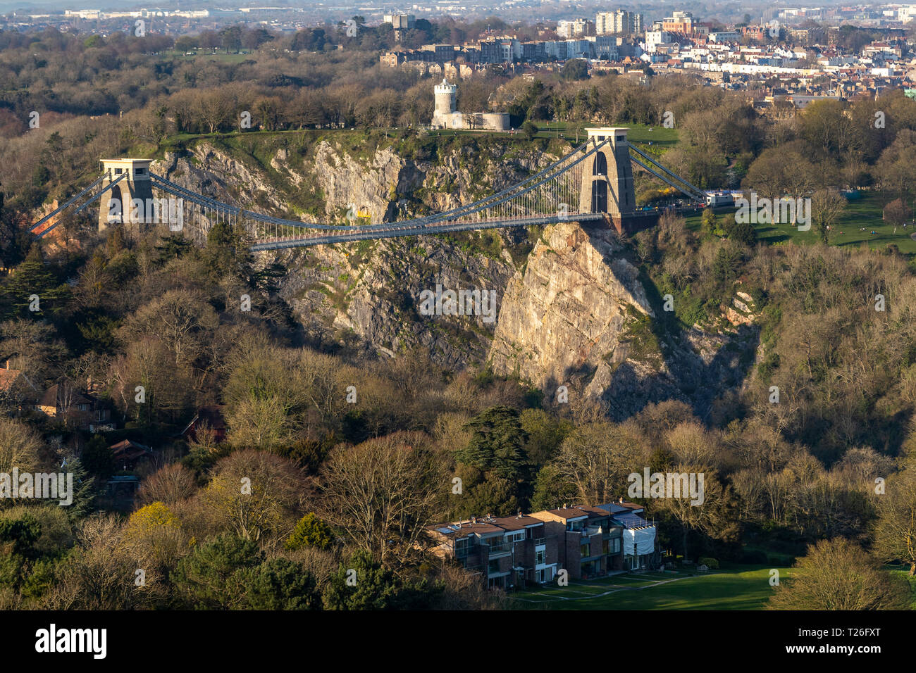 Il ponte sospeso di Clifton e the Avon Gorge. Bristol dall'aria. Foto Stock