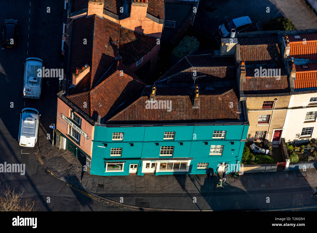 Il tavolo dello chef. e ciliegia prelevato Catering, Avon Cres, BS1. Bristol dall'aria. Foto Stock