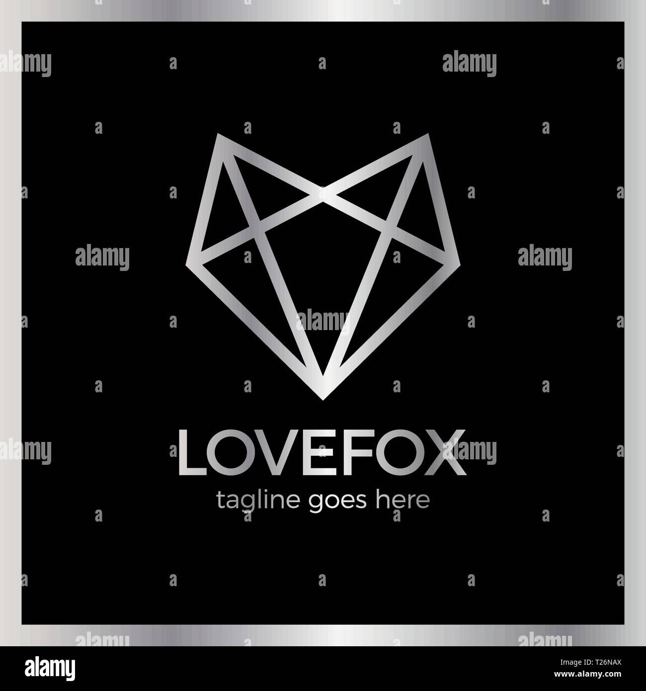 Amore Fox Logo di testa. La linea Fox cuore. Lusso, royal metallo argento Illustrazione Vettoriale