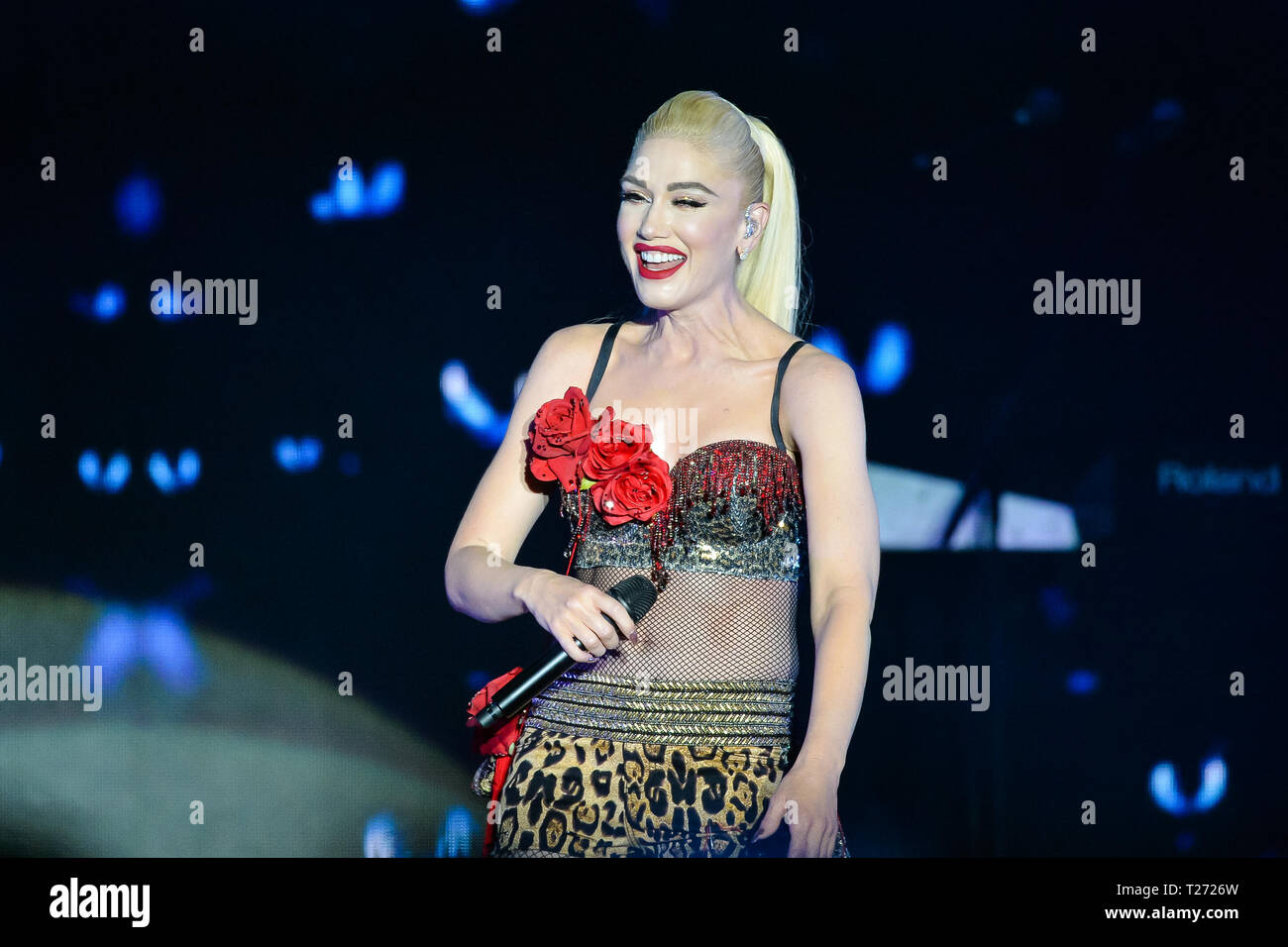 DUBAI, UAE, 30 marzo 2019. Cantante Gwen Stefani suona dal vivo sul palco dopo il 2019 Dubai World Cup Credito: Feroz Khan/Alamy Live News Foto Stock