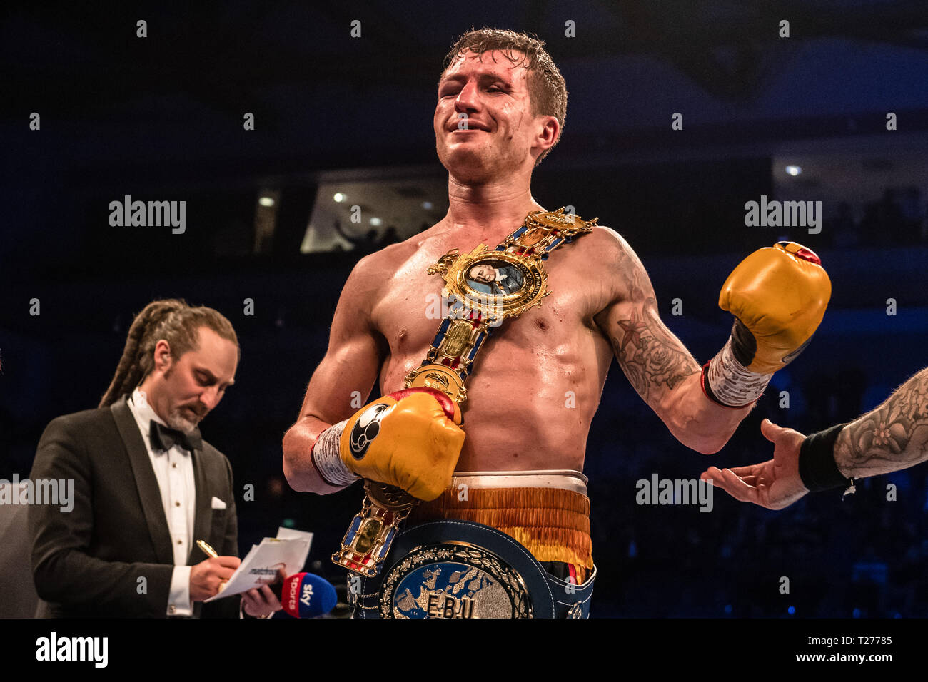 Liverpool, Regno Unito. Il 30 marzo 2019. Joe Hughes vs Robbie Davies JR - europeo Supper-Lightweight britannico Campionato durante Liam Smith vs. Sam Eggington - WBC Silver Super-Welterweight campionato a M&S Bank Arena Sabato, 30 marzo 2019. LIVERPOOL, in Inghilterra. (Solo uso editoriale, è richiesta una licenza per uso commerciale. Nessun uso in scommesse, giochi o un singolo giocatore/club/league pubblicazioni.) Credito: Taka G Wu/Alamy News Credito: Taka Wu/Alamy Live News Foto Stock