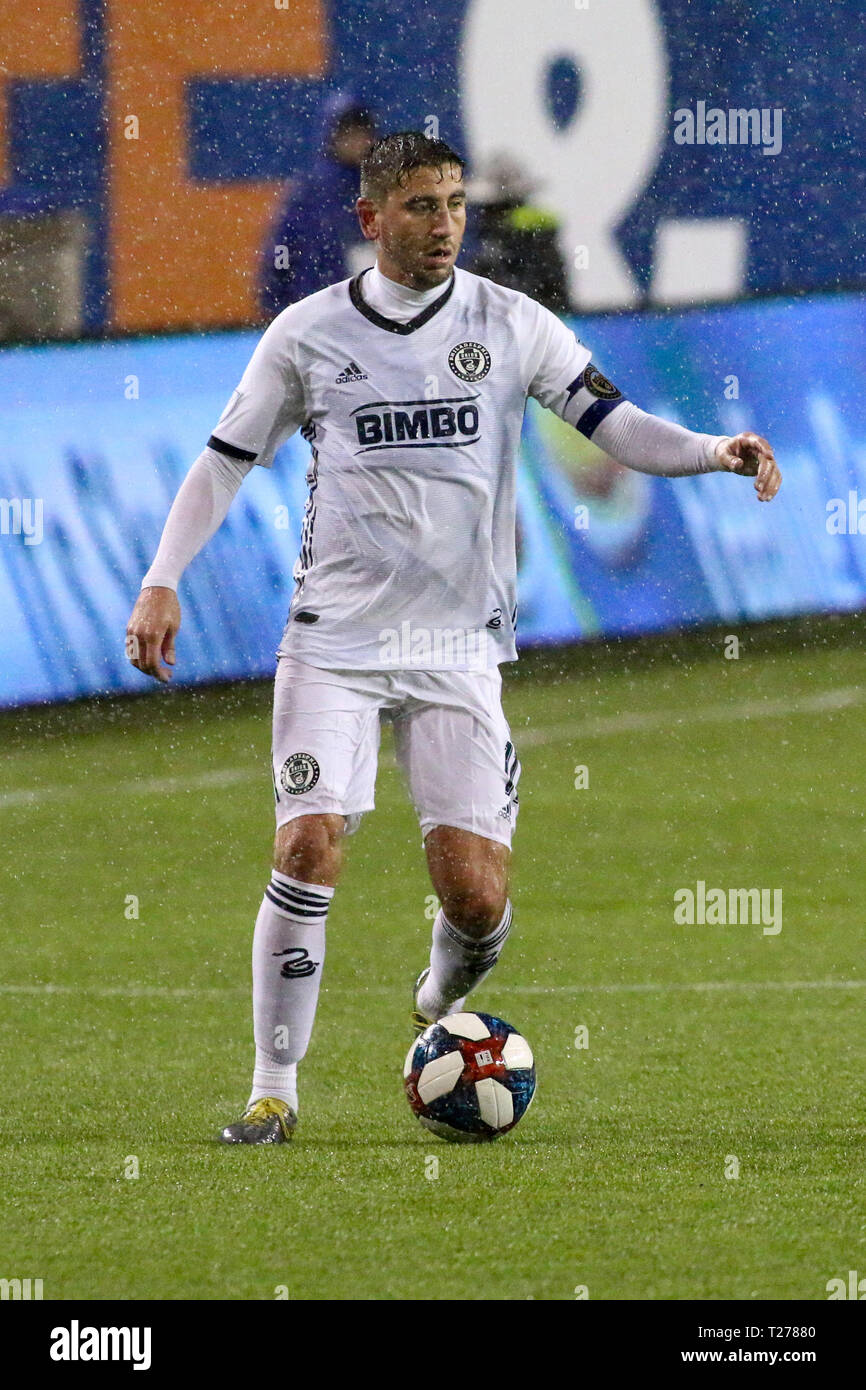 Cincinnati, Ohio, Stati Uniti d'America. 30 Mar, 2019. Di Filadelfia Alejandro Bedoya durante una sequenza di lunghezza massima MLS partita di calcio tra FC Cincinnati e Portland a Nippert Stadium di Cincinnati, Ohio. Kevin Schultz/CSM/Alamy Live News Foto Stock