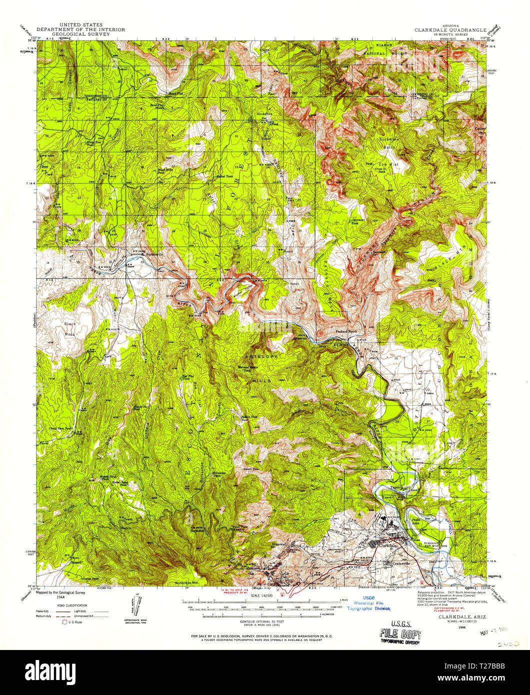 USGS TOPO Map Arizona AZ 314486 Clarkdale 1944 62500 Restauro Foto Stock