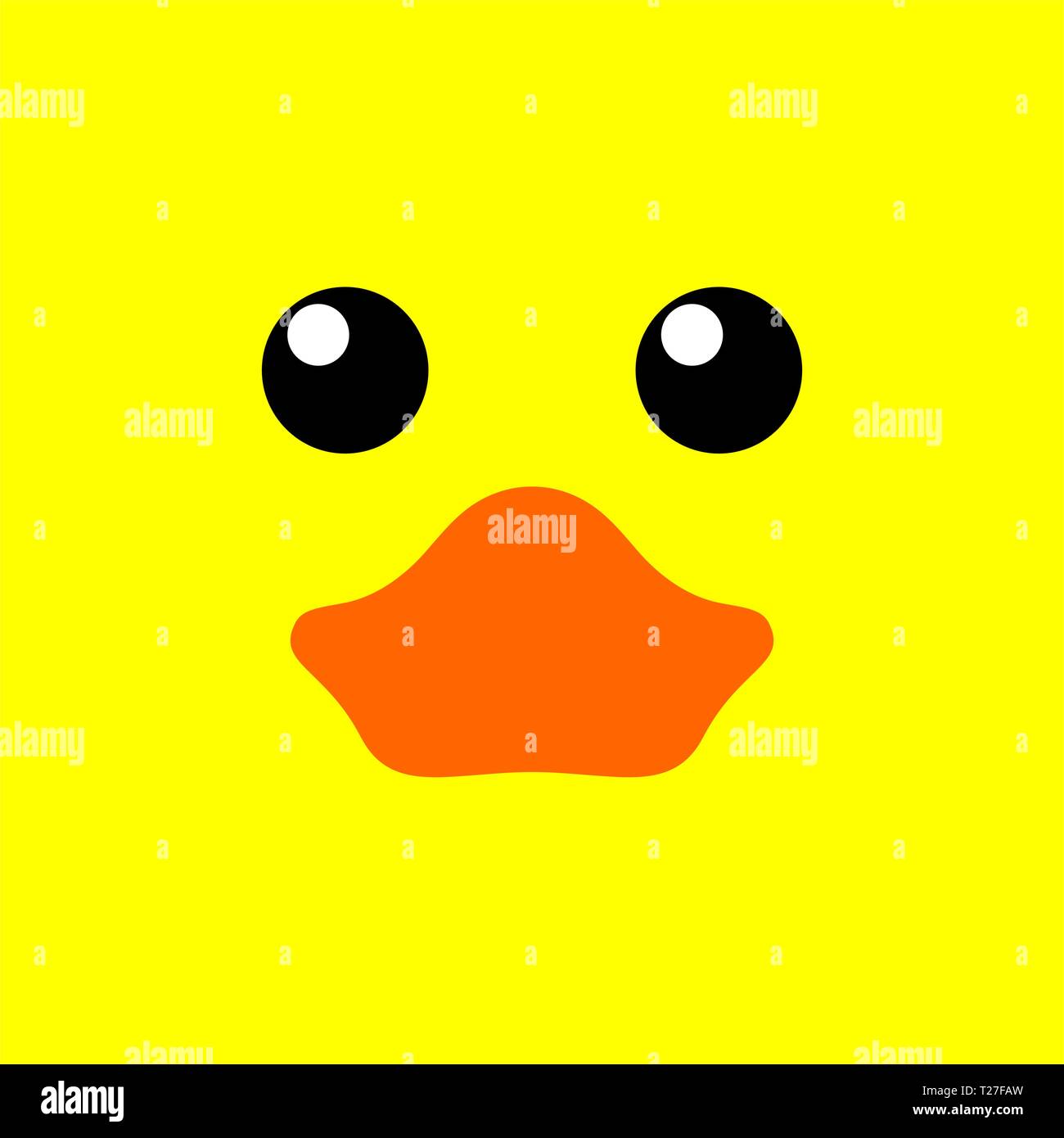 Carino duck faccia su sfondo giallo, minimalista piatto design illustrazione per bambini e ragazzi Illustrazione Vettoriale