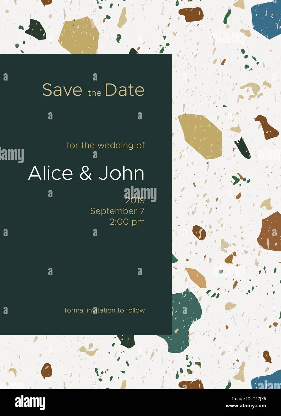 Salvare la data del modello di scheda con marmo Terrazzo Illustrazione Vettoriale