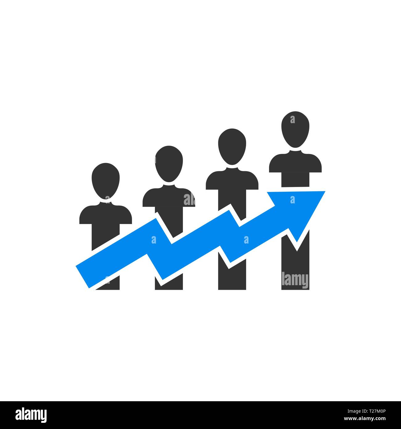 Icona di prestazioni in stile appartamento. Carriera illustrazione vettoriale bianco su sfondo isolato. Persone con la freccia la concezione di business. Illustrazione Vettoriale
