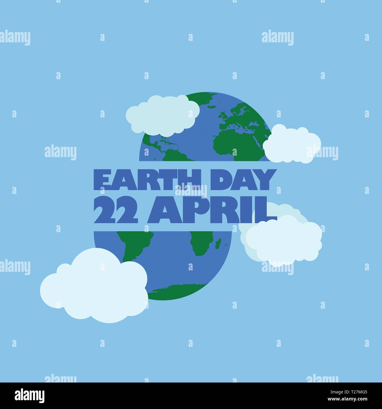 La giornata della terra 22 aprile tipografia nella parte inferiore e superiore hanno la terra con il cloud. felice giornata della terra, 22 aprile. La giornata della terra logo, illustrazione di massa. mappa del mondo Illustrazione Vettoriale