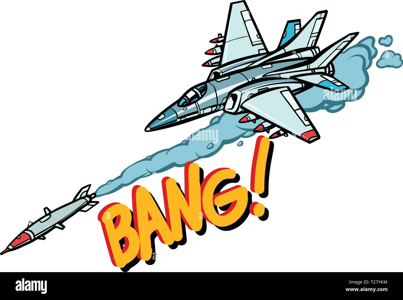 Aerei militari attaccato dal missile, Army Air Force isolare su sfondo bianco Illustrazione Vettoriale