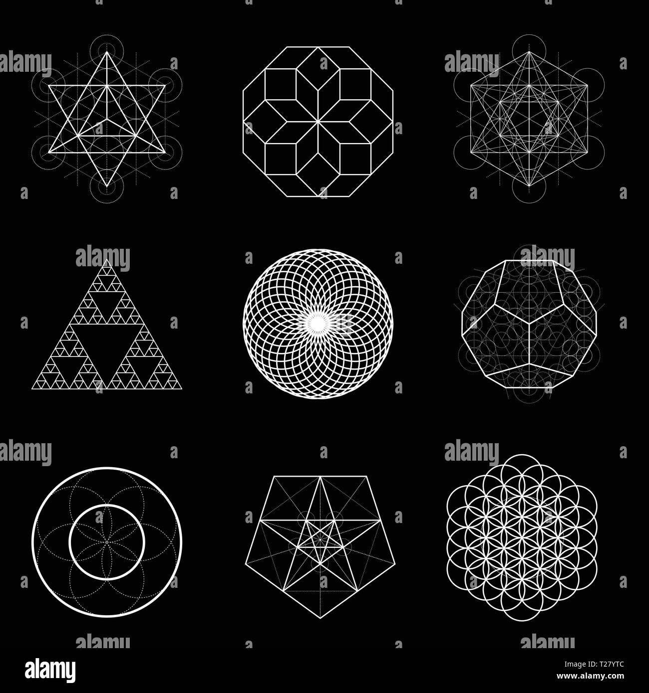Geometria Sacra del vettore di elementi di design. Alchimia, religione, filosofia, spiritualità, hipster simboli. Illustrazione Vettoriale