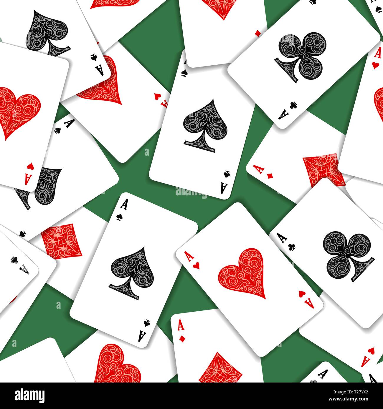 Aces giocando a carte sul verde verde Casino Tabella seamless Pattern. Illustrazione Vettoriale. Illustrazione Vettoriale