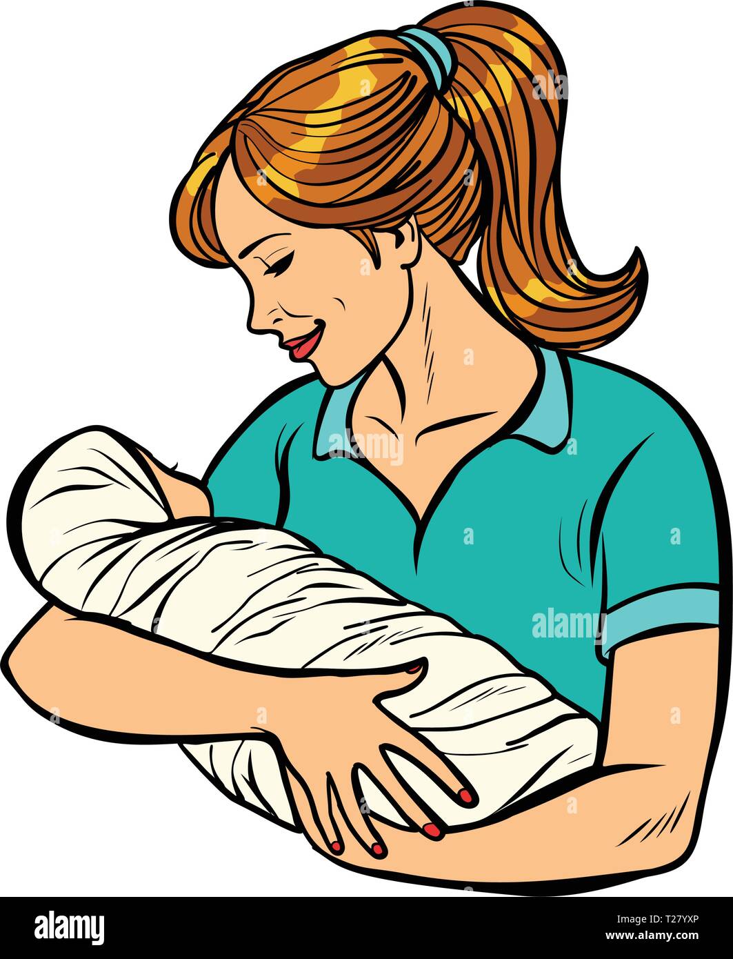 Madre e neonato, donna e bambino isolare su sfondo bianco Illustrazione Vettoriale