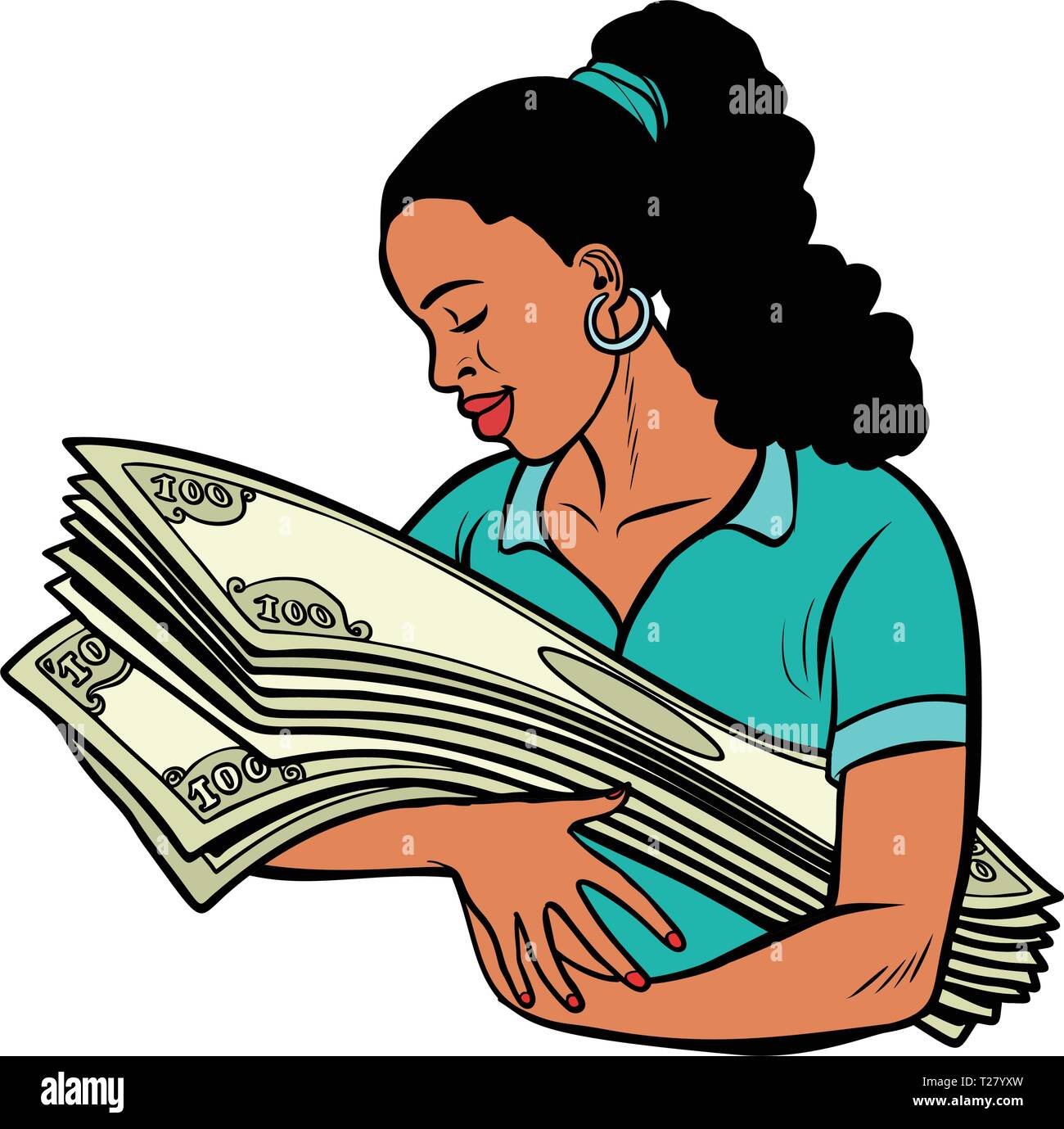 Donna africana ama il denaro. isolare su sfondo bianco Illustrazione Vettoriale