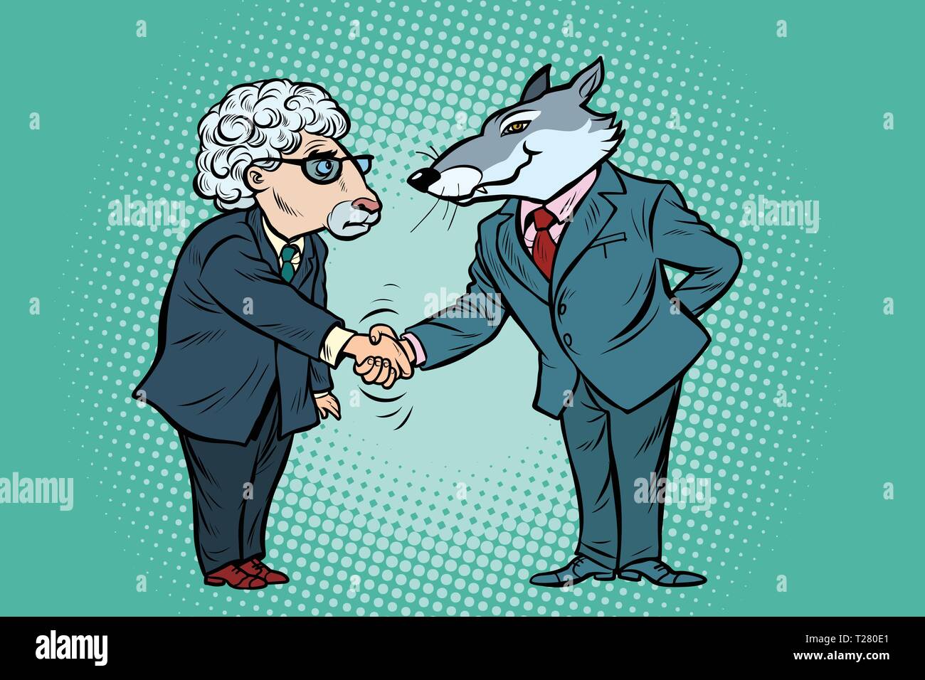 Lupo e pecore di negoziati commerciali, l'amicizia Illustrazione Vettoriale